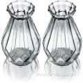 Clear Gray Glass Diamond Faceted Flower Vases